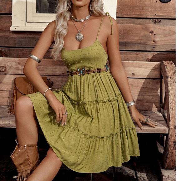 Boho Swiss dot frill trim cami mini dress - Picture 6 of 6